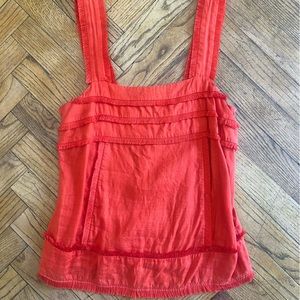 J.Crew Red Linen Top with fringe